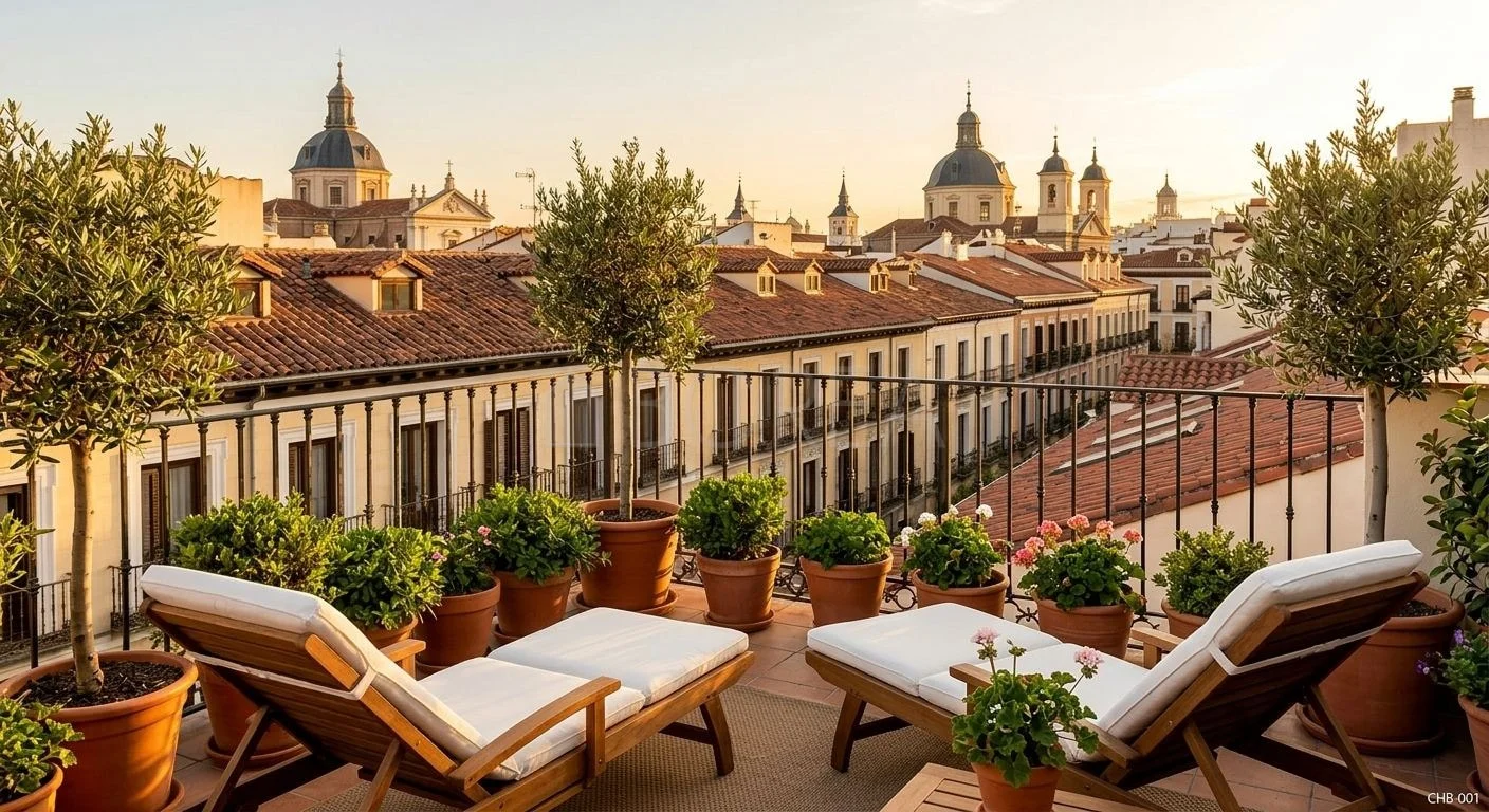 Tejados y cúpulas de Madrid desde una terraza